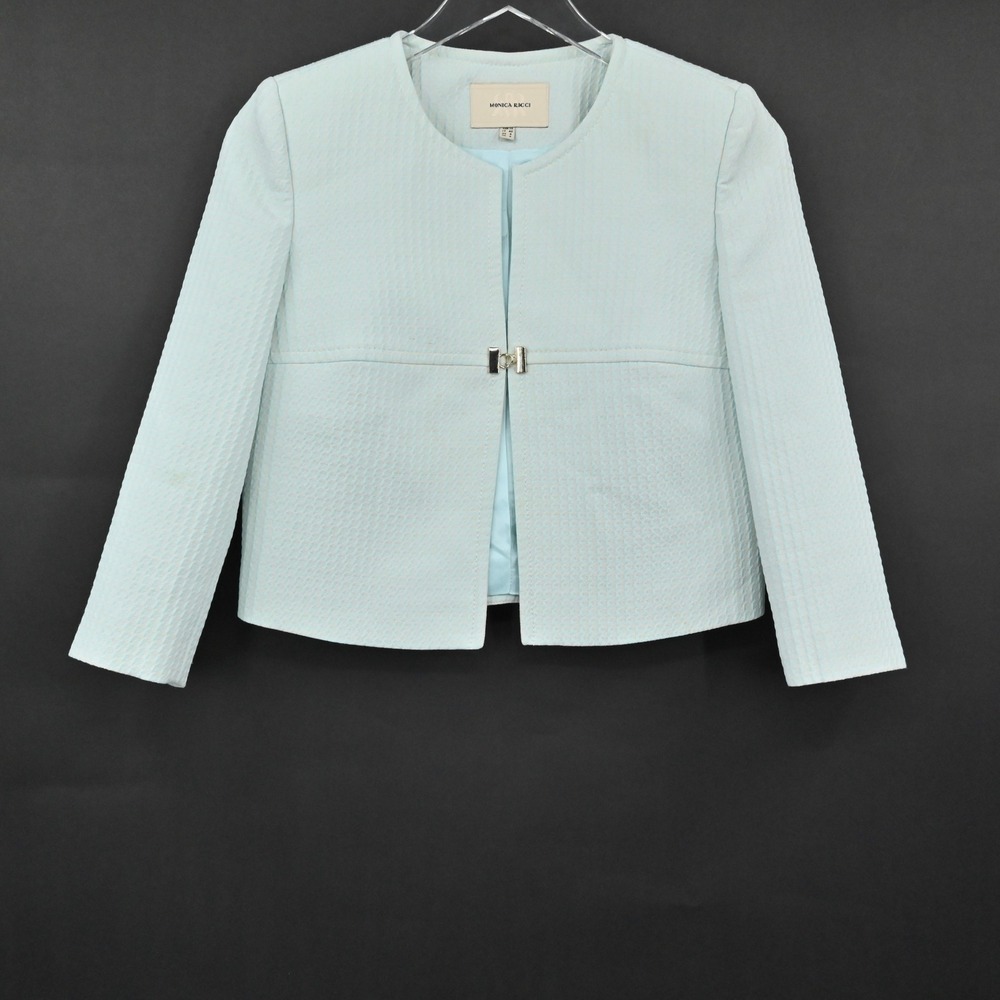 Monica Ricci Womens Textured Blazer‎ Size 4 Light Green Peplum Hem Italy Chic